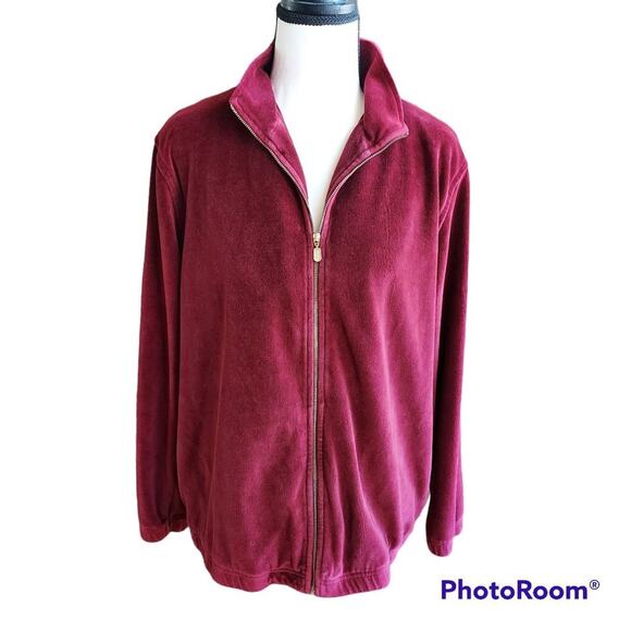 Vintage Norsport Nordstrom Velour Merlot Red Track Suit Jogger Jacket Sz Medium - Picture 1 of 6